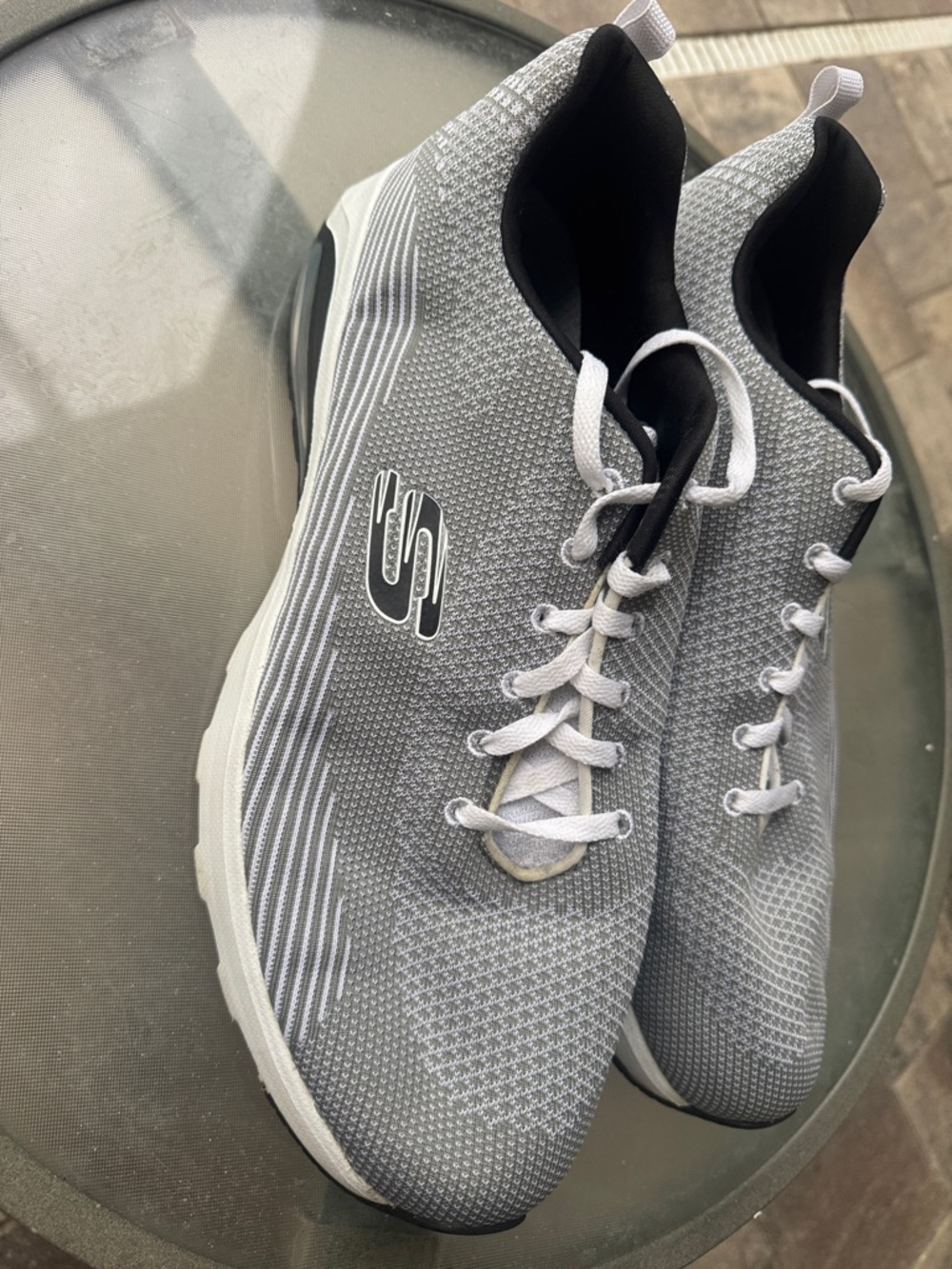 Men’s Skechers Men’s Gray and Black Knit Slip-On Sneakers